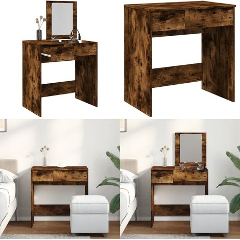 Coiffeuse avec miroir chêne fumé 73x46,5x120 cm - Coiffeuse - Meuble De Salle De Bain - Vanity - Table De Maquillage - Miroir - Home & Living (1/5)