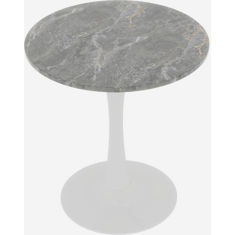Table basse blanche 27,6 pouces style mid-century,plateau rond marbre gris foncé veiné décoration intérieure.