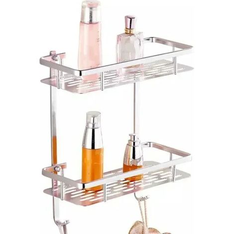(blanc brillant) Étagère de rangement pour salle de bain 30 cm, porte-shampoing mural gris en aluminium spatial, accessoires (1/5)