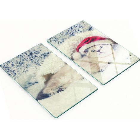 Tablas de cocina de vidrio templado con gr谩ficos de gato y Pap谩 Noel, 2x30x52 cm