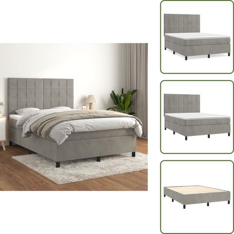 Boxspringbett mit Matratze Hellgrau 140x200 cm Samt - Samtbett - Boxspringbett - Doppelbett - Bettenrahmen - Hochwertiges Bett (1/5)