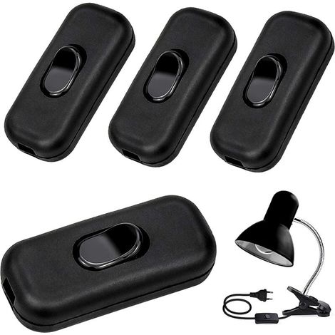 Interrupteur à Touche Basculante, 4 Pièces Inline Interrupteur Bi-polaire En ligne Cordon Interrupteur 6A, 250V Interrupteur À Bascule pour Petit Appareil ou Lampe(Noir) (1/5)