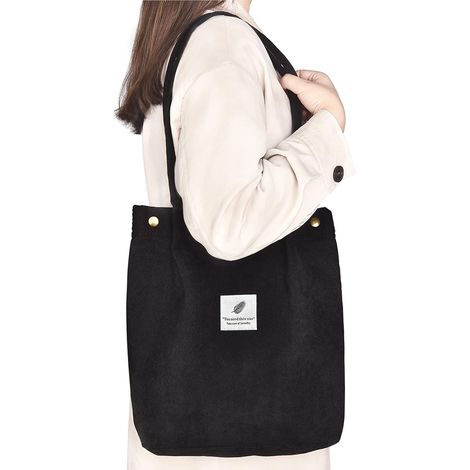 Sac fourre-tout en velours côtelé, sac d'épicerie réutilisable (1/5)