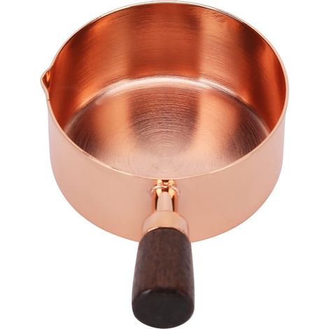 Mini Casserole, Ø11.5 cm Acier Inoxydable Casserole à Sauce, Or Rose Chauffe-beurre avec Bec Verseur et Poignée en Bois pour Ustensiles de Cuisine à Domicile(1/2 tasse) (1/5)