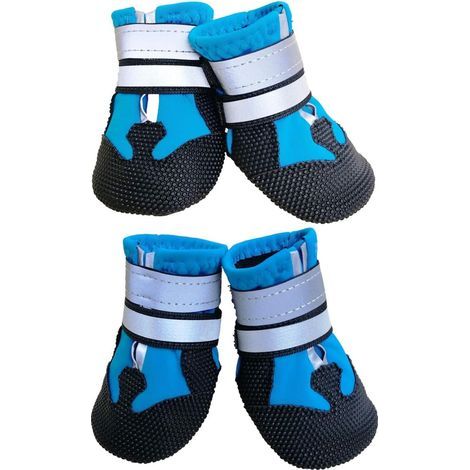 Lot de 4 chaussures imperméables pour chien, bottes antidérapantes pour neige et pluie, taille L, bleu (1/5)