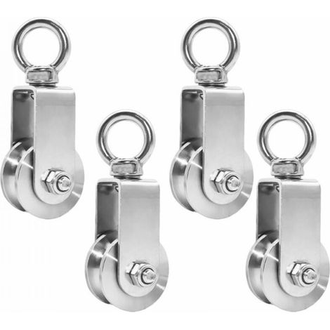 4 Stück 34 mm Kugellagerrolle, Heberolle, Tragkraft 250 kg, Edelstahl-Seilrolle für Seilfitness (1/4)