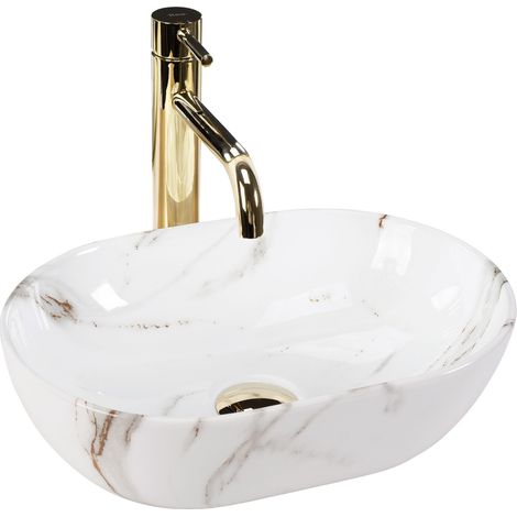 REA – Vasque à poser céramique sanitaire blanche 380x260mm – Hauteur 120mm – Trou de vidange 45mm – Montage à poser (1/5)