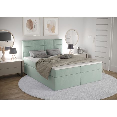 Lit Boxspring Kaja - Vert Clair - 180x200 Cm - Lit Avec Rangement - Lit Moderne - Matelas À Ressorts Bonnell (1/4)
