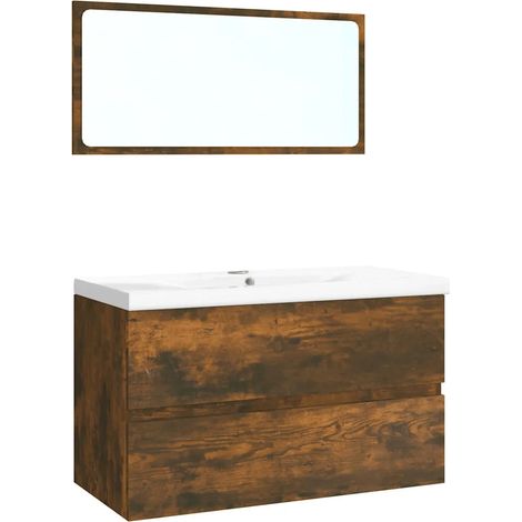 Meuble de salle de bain avec miroir et armoire de rangement 80 x 39,5 x 45 cm en bois d'ingénierie chêne fumé