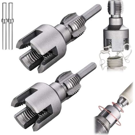Outil de filetage intégré pour tuyaux internes et externes de 1/2" et 3/4", idéal pour le filetage par perceuse électrique, la réparation de tuyaux et Dfayu (1/2"+3/4") (1/4)