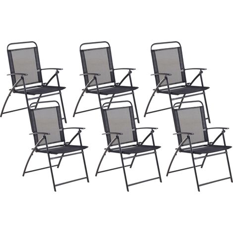 Conjunto de 6 sillas de jardín con marco de metal negro plegable resistente a la intemperie Livo