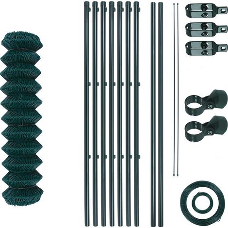Maschendrahtzaun Set 1,5x15 m Komplettset Gartenzaunset Gartenzaun Zaunset grün (1/5)