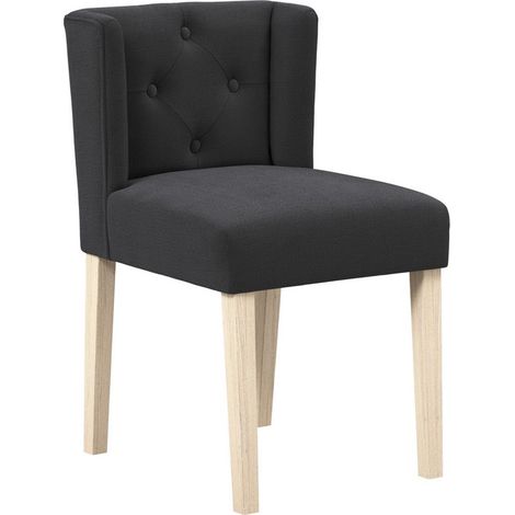 Shay Winged Indoor Dining Chair without Arms - Linen Blend/Rubber Wood - L57 x W49 x H79 cm - Anthracite/Blonde - Partially Assembled