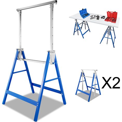Swanew – Lot de 2 tréteaux d'échafaudage réglables 80-130cm – Charge 200kg – Antidérapants – Pliables – Acier bleu