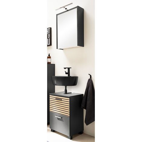 Waschplatz Set mit 40 cm Unterschrank, anthrazit, Akustikpaneel-Optik KANE-80 (1/5)