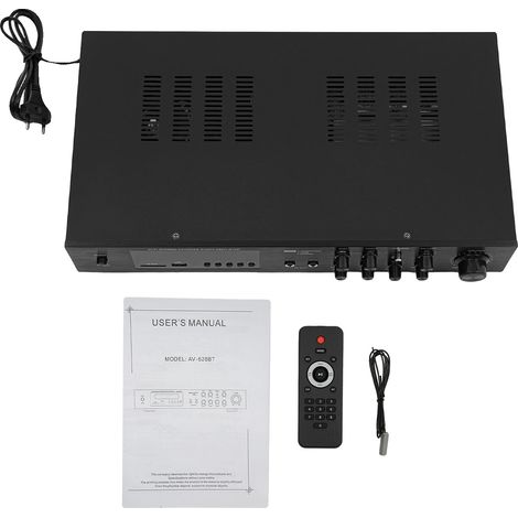 Amplificador de potencia de audio, conectividad Bluetooth, múltiples opciones de entrada, negro. (1/2)
