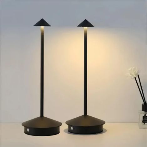 Dos lámparas de escritorio LED inalámbricas y regulables, con batería recargable de 2000 mAh, ideales para restaurantes, bares y dormitorios, de color negro. (1/5)