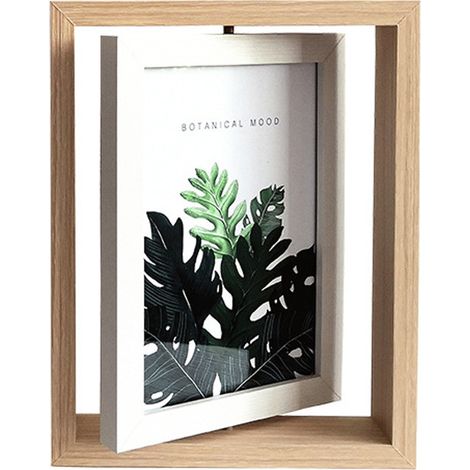 Set bestehend aus 1 drehbarem, 15 cm (6 Zoll) großen, schwebenden Bilderrahmen, doppelseitig, mit HD-Glasfront und Rahmen aus gealtertem Holz, zur vertikalen oder horizontalen Tischpräsentation.