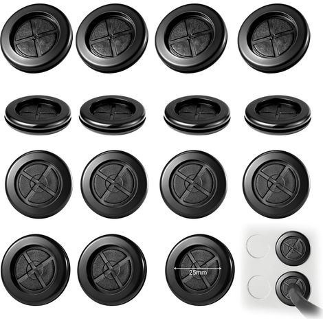 Lot de 15 bouchons de carrosserie 25 mm Noir Passe-câbles Douille ronde en caoutchouc double face Rondelles pour protection des câbles (1/5)