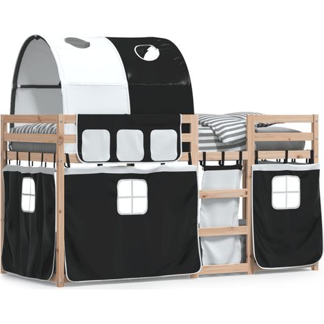 Lit superposé avec rideaux blanc-noir 90x190 bois pin massif (1/5)