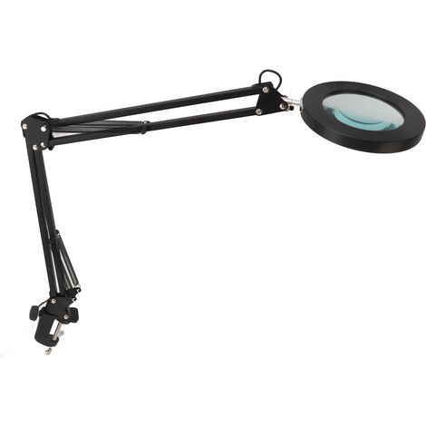 Loupe 10x avec lampe de bureau, pince de fixation, 3 modes de couleur, luminosité réglable en continu, éclairage LED, noire (1/5)