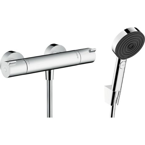 Hansgrohe Ecostat Set Miscelatore termostatico doccia + doccetta XXL 105mm 3 getti + Flessibile doccia 125cm, supporto a parete, Cromato