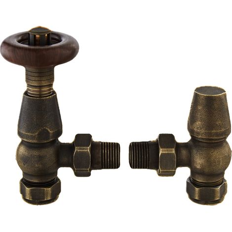 Hudson Reed Camden Angled Thermostatic Radiator Valves Pair - Antique Brass (1/2)