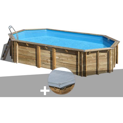 Kit piscine bois Gré Orange 7,55 x 4,56 x 1,46 m + Bâche hiver