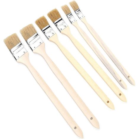 Brosse pour radiateur, lot de 6 brosses plates à tête biseautée en soies de porc ultra-résistantes avec manche en bois, largeur 25-40-50 mm, longueur 400 mm (1/5)