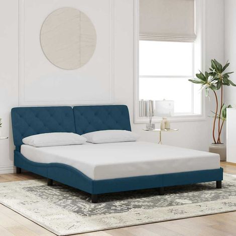 Cadre de lit sans matelas bleu 160x200 cm velours (1/5)