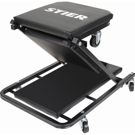 STIER Werkstatt-Rollliege und -Sitz 2in1 Multi+, ideal für bequemes Arbeiten im KFZ-Bereich, gepolstert für Komfort, vielseitiges Montagerollbrett, kombiniert Rollbrett und Montageliege