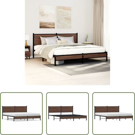 vidaXL Eiche Optik -  Metallbett ohne Matratze Braun Eichen-Optik 180x200 cm (1/5)