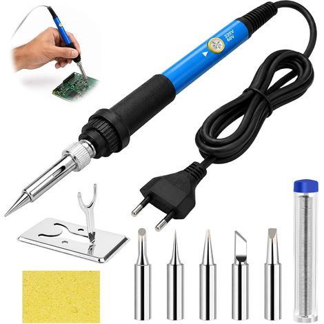 Kit Fer à Souder 60W 220V, 200-450°C Température Réglable avec 5 Pannes (1/5)