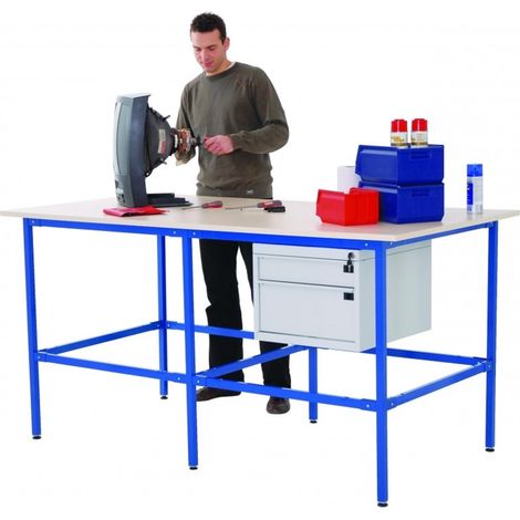 PROVOST - Table de travail Provost 2000 mm - 6 pieds en acier, plateau mélaminé gris