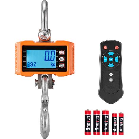 Mophorn Bilancia da gru con gancio, capacità massima 2000 kg, bilancia sospesa per uso industriale con struttura in alluminio pressofuso e display LCD, divisione 500 g e selezione di 3 unità di misura