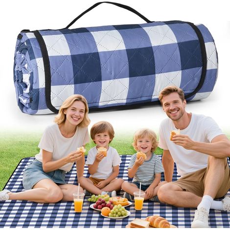 Picknickdecke, 200 x 200 cm, sandabweisend und waschbar, wasserdichte Strandmatte für Camping, Blau (1/5)