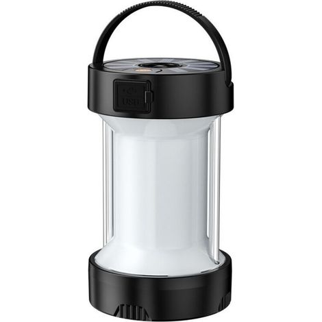 Lampe de camping extérieure rechargeable de type C, 1000 lumens, 4 modes alimentés par batterie, lampe de secours à LED solaire multifonction étanche pour le camping, la randonnée, la pêche Noir (1/5)