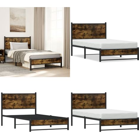 vidaXL Metallbett ohne Matratze Räuchereiche 107x203 cm (1/5)