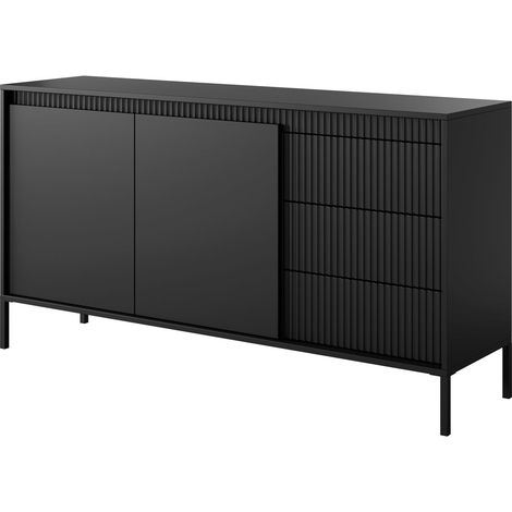 Cassettiera 153,5 cm, 3 cassetti, 2 ante, Nero, 153,5 x 39,5 x 81,4 cm (1/5)