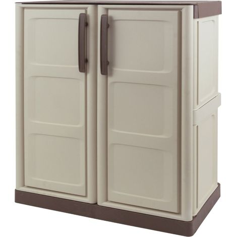 Armoire de Rangement Garage Atelier - Armoire basse beige 2 portes 1 étagère Polypropylène 70 x 39 x 85.5cm INTEC