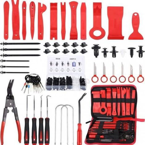 Kit Démontage Garnitures - 158 Pièces - Pour Voiture Intérieur Extérieur - Outils Plastique POM - Clips Rivets Bandes Câble (1/4)