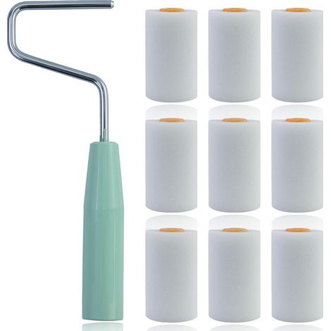 Set mit 9 kleinen weißen Schaumstoff-Farbrollern mit Rollerhalter, Mini-Farbroller, für Heimwerkerarbeiten, Streichen, Wände, Möbel, Farbroller, Wandfarbroller (5 cm) (1/5)