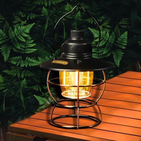 Linterna LED recargable para camping con luz tricolor ajustable - Carga USB de 4800 mAh. Linterna de camping vintage con bombilla recargable, portátil y ligera para exteriores. (1/5)