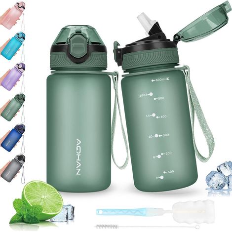 AOHAN Trinkflasche 600ml Sport Wasserflasche mit Stroh und Klappdeckel (1/5)