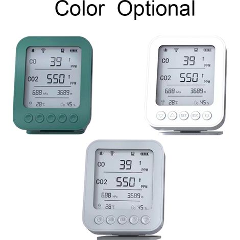 PT04 Rilevatore di qualità dell'aria 6 in 1 - Monitor di CO2 con schermo da 5", Bluetooth, app Tuya, scheda SD da 128 MB, ricarica Type-C, per agricoltura (1/4)