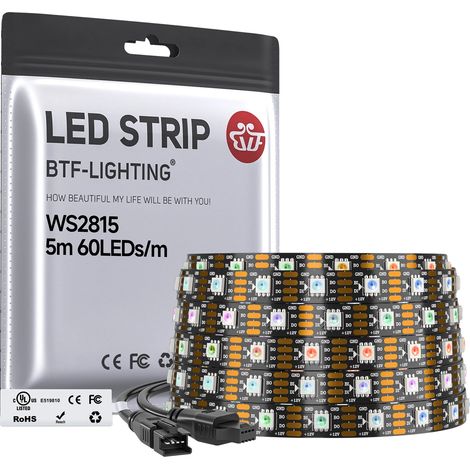 Tira de LED direccionable individualmente, doble señal, 5 m, IP30, PCB negra, sin enchufe. (1/5)