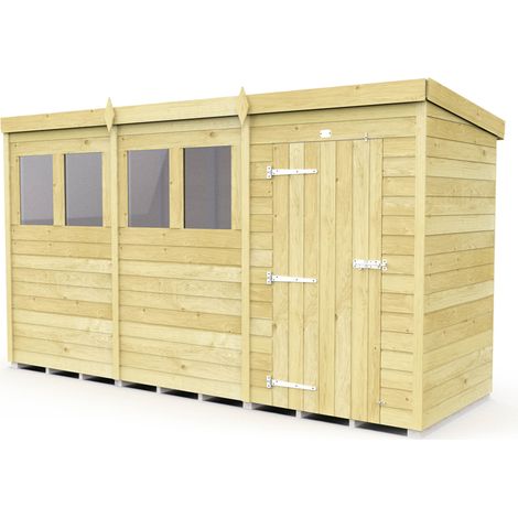12 x 4 Feet Pent Shed - Single Door With Windows - Wood - L118 x W358 x H201 cm