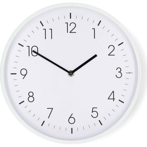 Nedis Wanduhr / Durchmesser: 300 mm / Kunststoff / Leise Bewegung / Weiss