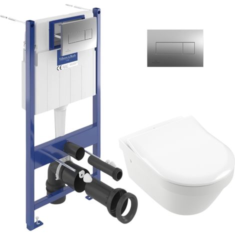 ViConnect Pro S Pack WC bâti Villeroy & Boch + WC sans bride Villeroy & Boch + abattant Duroplast + plaque (VICONTARCHI3-2CH) (1/5)
