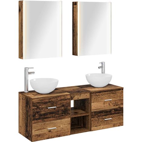 Bathroom Furniture Set 5 pcs Old Wood Engineered Wood and Glass vidaXL (1/5)